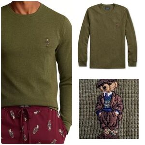 Polo Ralph Lauren Waffle Knit Polo Bear Embroidered Long Sleeve